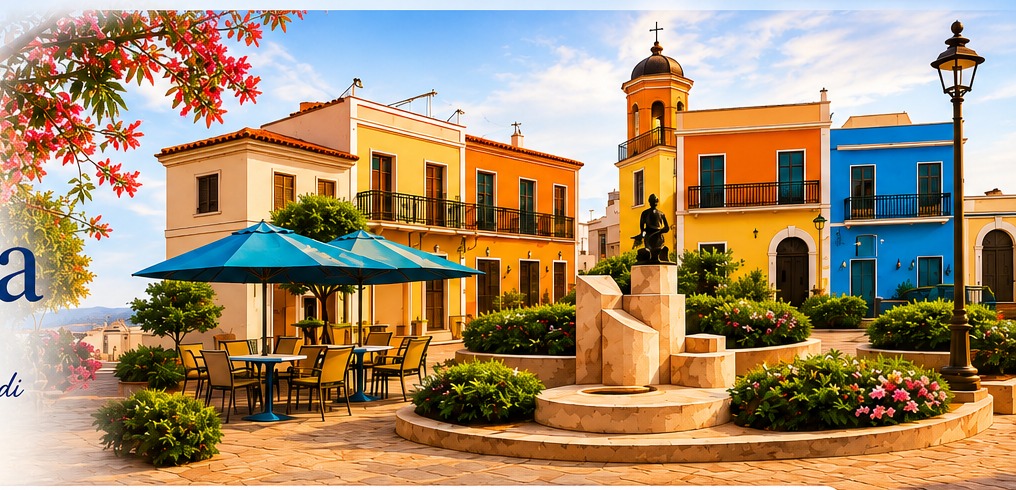 Piazzetta colorata in stile mediterraneo